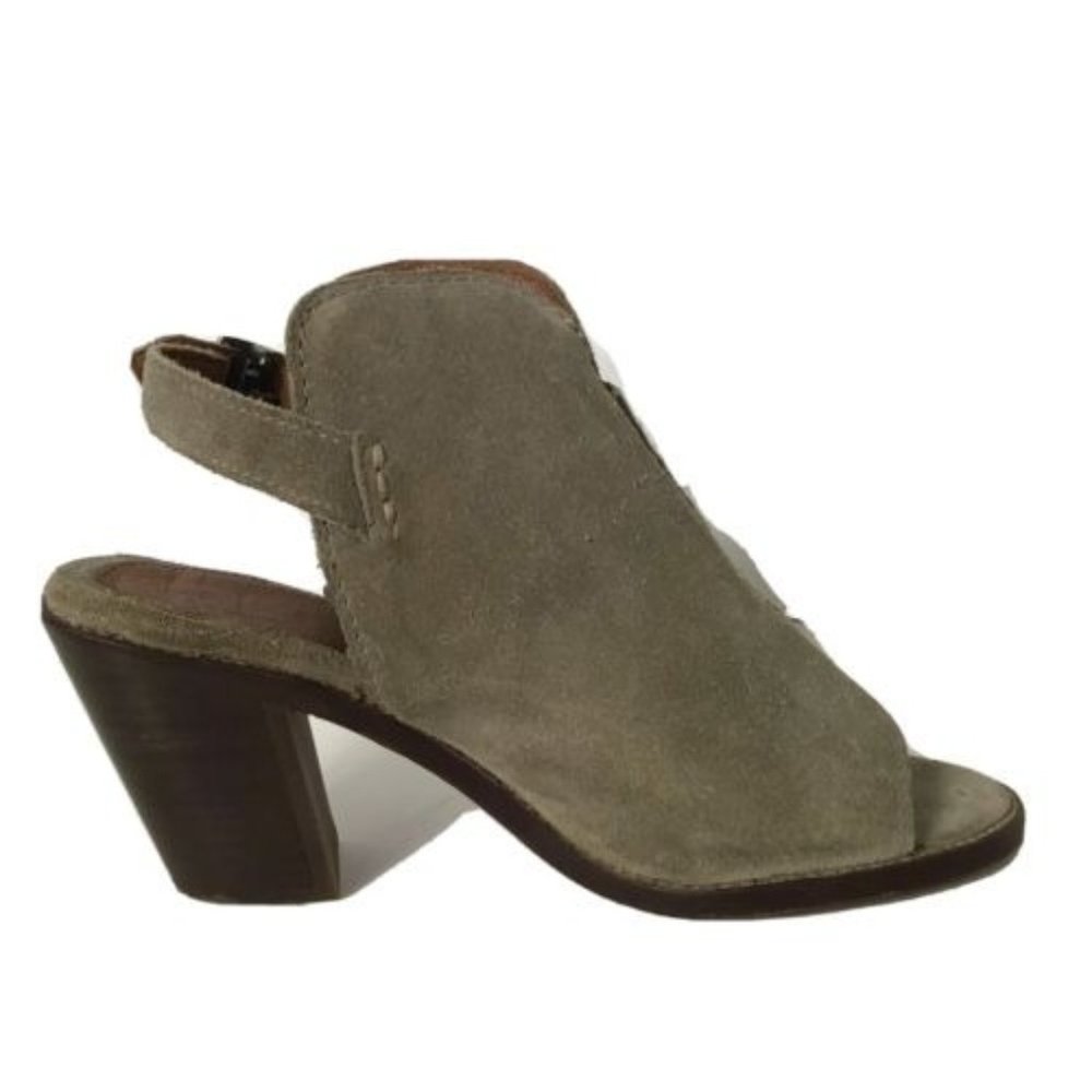 Frye Size 9.5 Courtney Booties Ash Tan Suede Stacked Heel Open Toe Shootie Boho